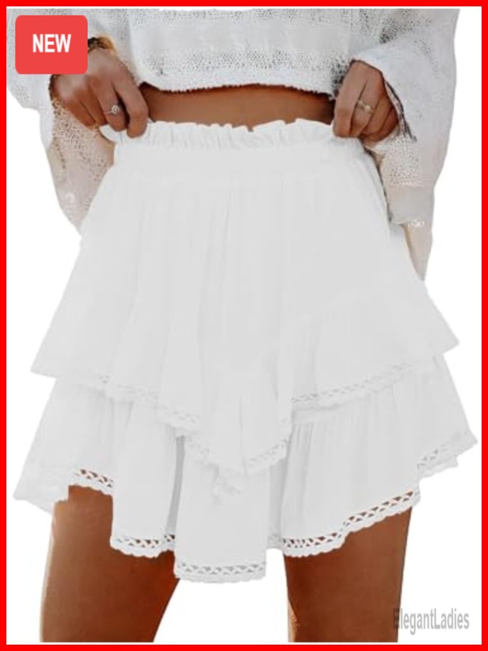 Boho High Waisted Ruffle Tiered Flowy Skort with Shorts Underneath